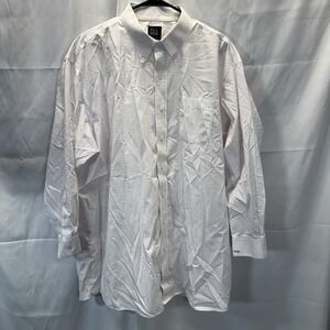Jos. A. Bank Traveler's Collection 18-33 White & Pink Grid Long sleeve Button Up